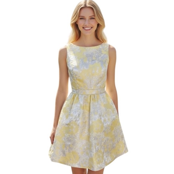 AIDAN MATTOX  Metallic Floral Jacquard Fit & Flare Cocktail/Party Mini Dress 4 - Picture 11 of 12